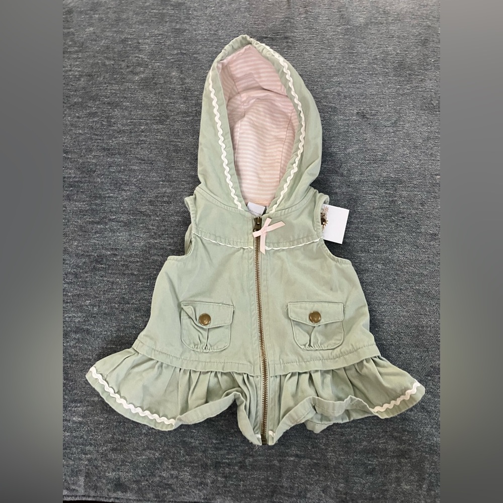 Tahari Baby Hooded Peplum Utility Vest Toddler Girl 24M Mint Green